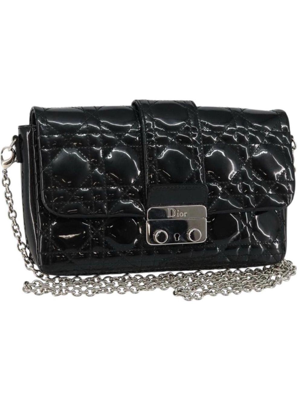 Dior Black Patent Leather Cannage Shoulder Bag
